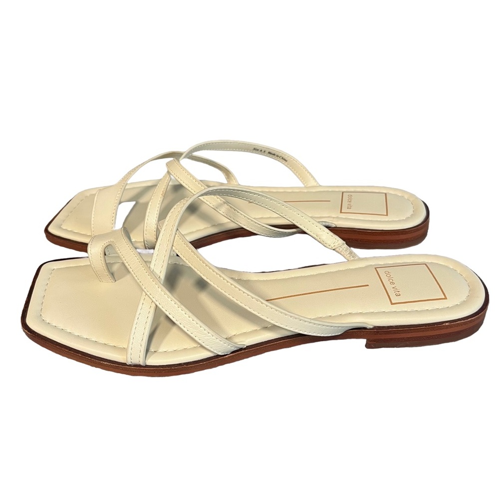 NEW Dolce Vita Strappy Toe Loop Ivory Slide Flat Leather Sandal 9.5 Bone Cream - Picture 3 of 6
